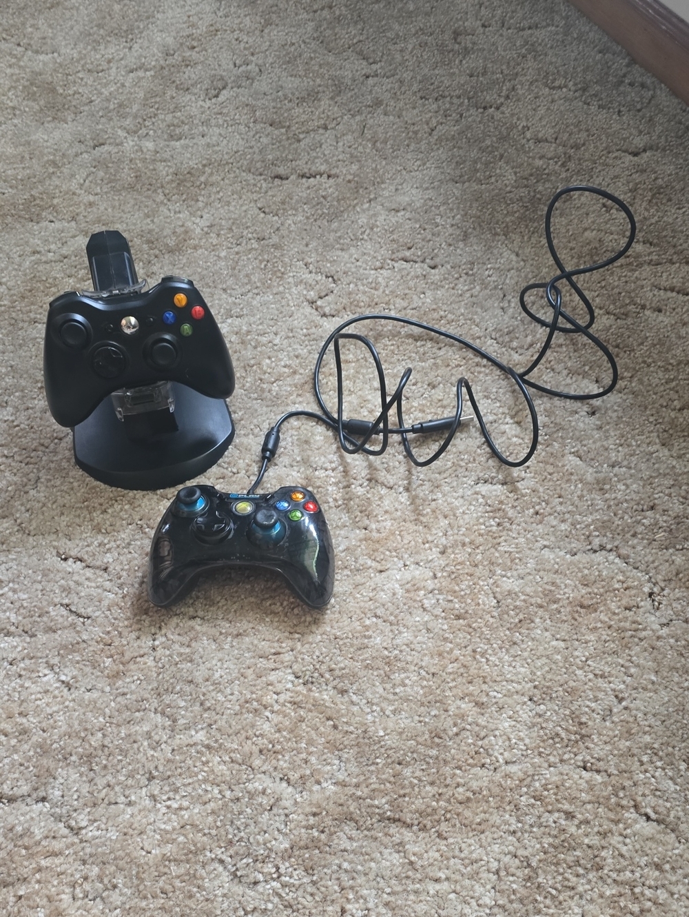 Black Wireless Controller with Charging Dock and Wired Controller